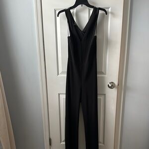 Express Black Velvet Jumpsuit with V-Neckline